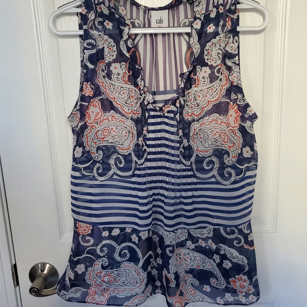 Cabi Sleeveless Paisley & Striped Top